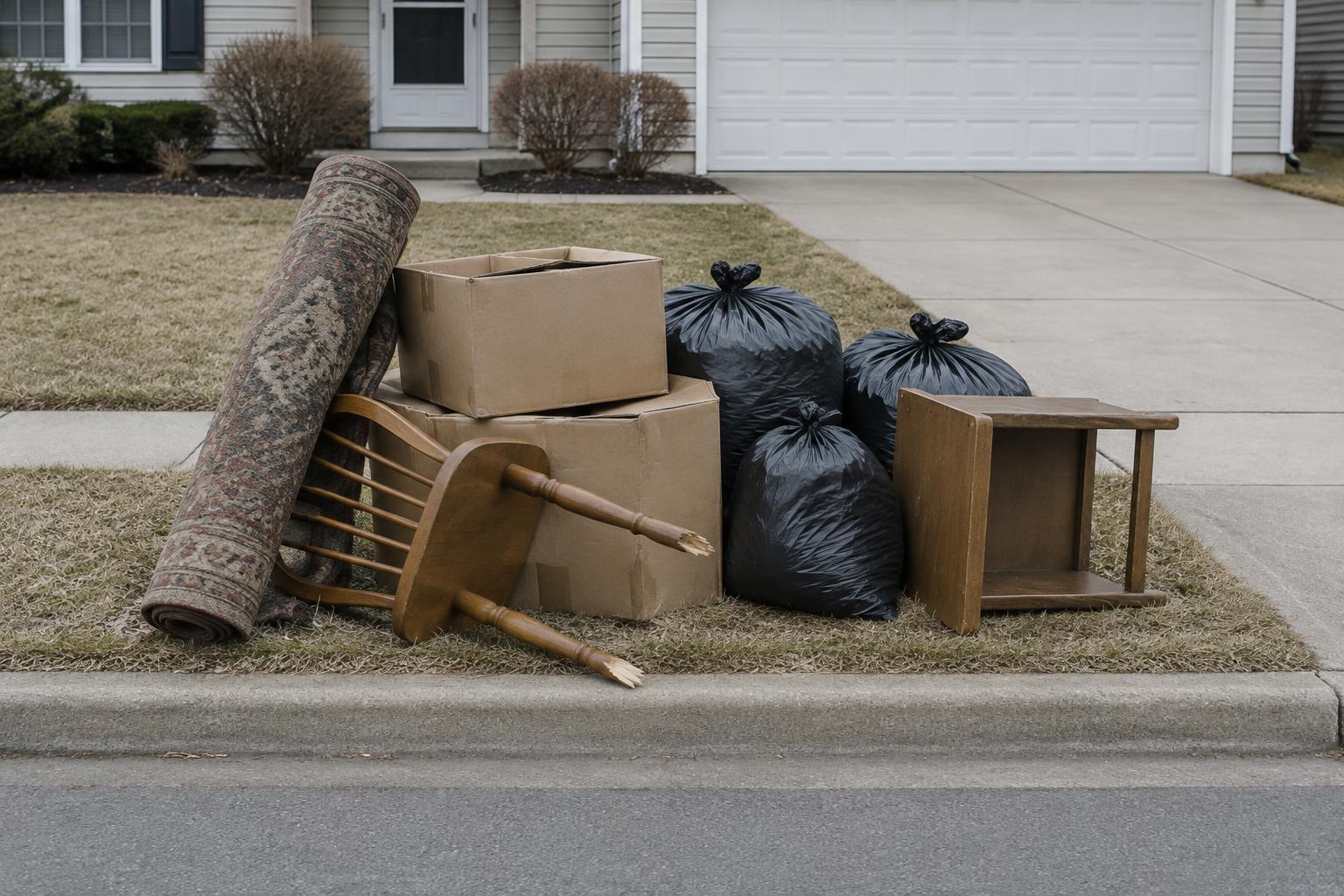 A curbside pile of junk waiting to be hauled away